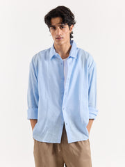 Sky Blue Linen Cropped Shirt